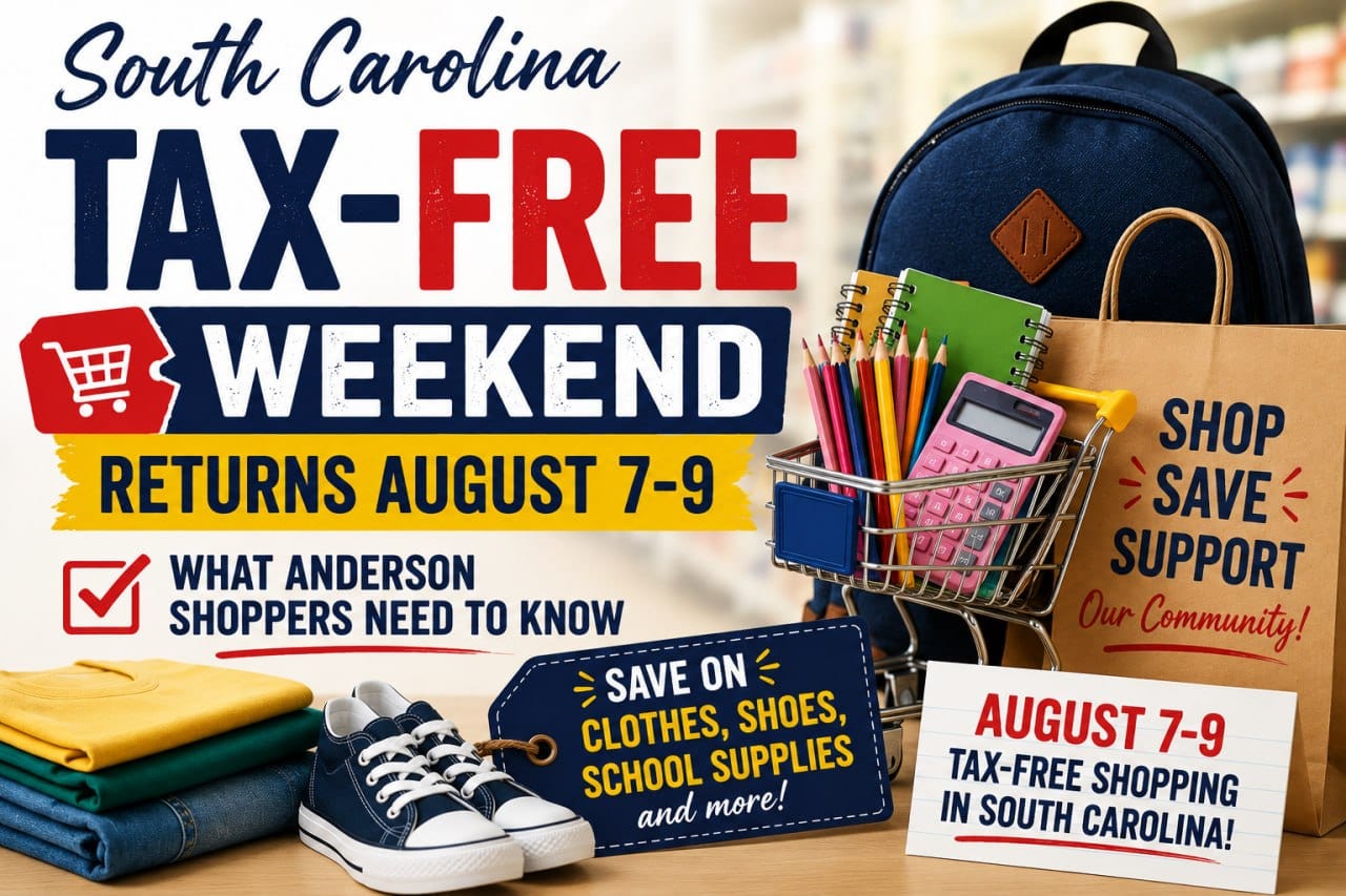 South Carolina Tax-Free Weekend Returns August 7-9: What Anderson Shoppers Need to Know