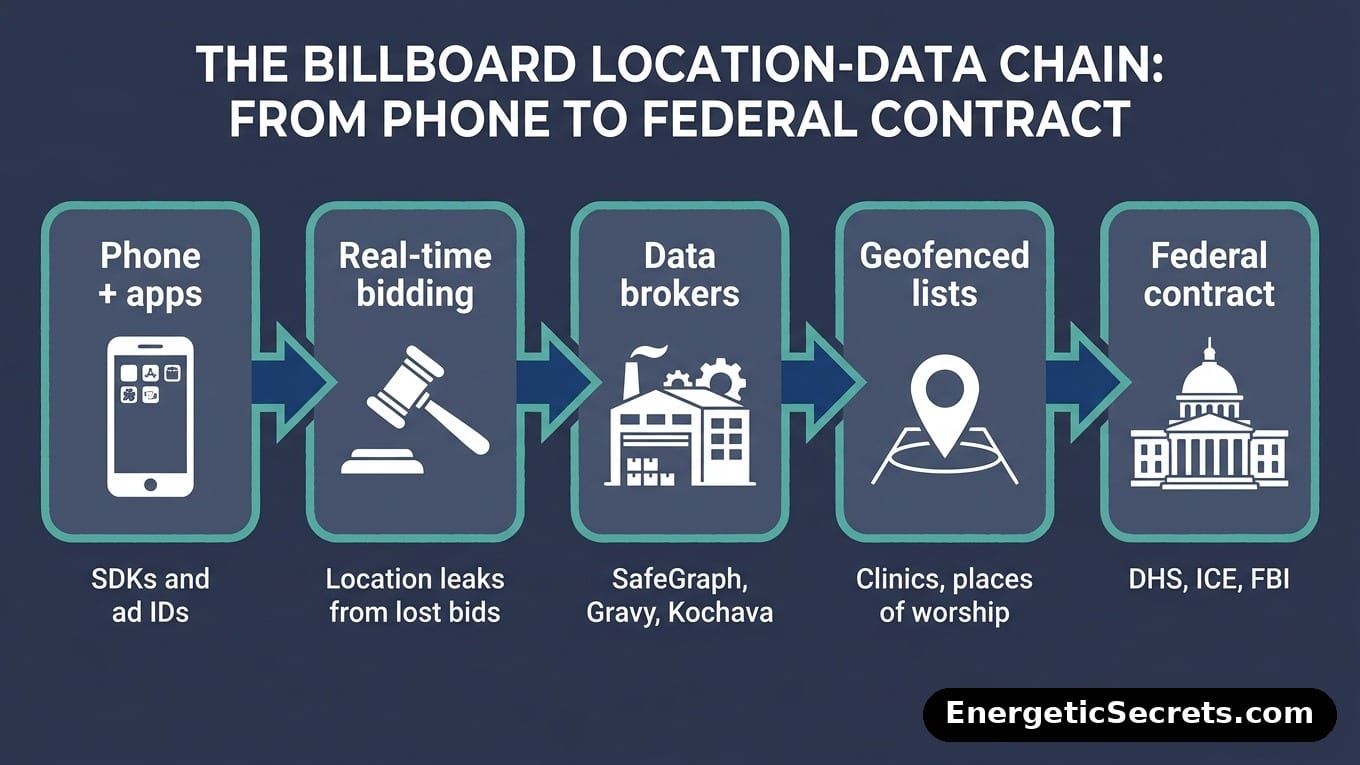 Diagram of the billboard location-data chain from phone to federal contract