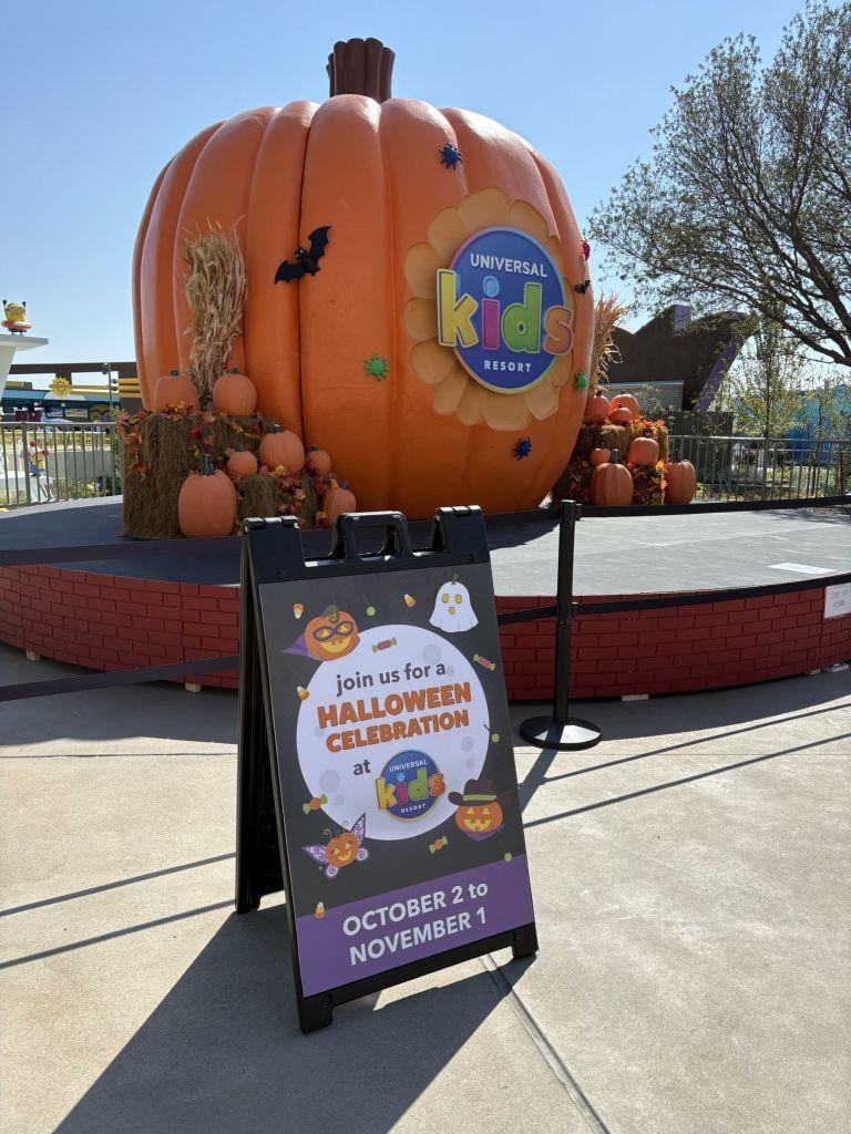 Giant fall pumpkin display at Universal Kids Resort in Frisco