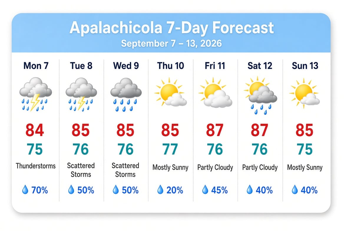 Apalachicola  Weather week of  September 7, 2026