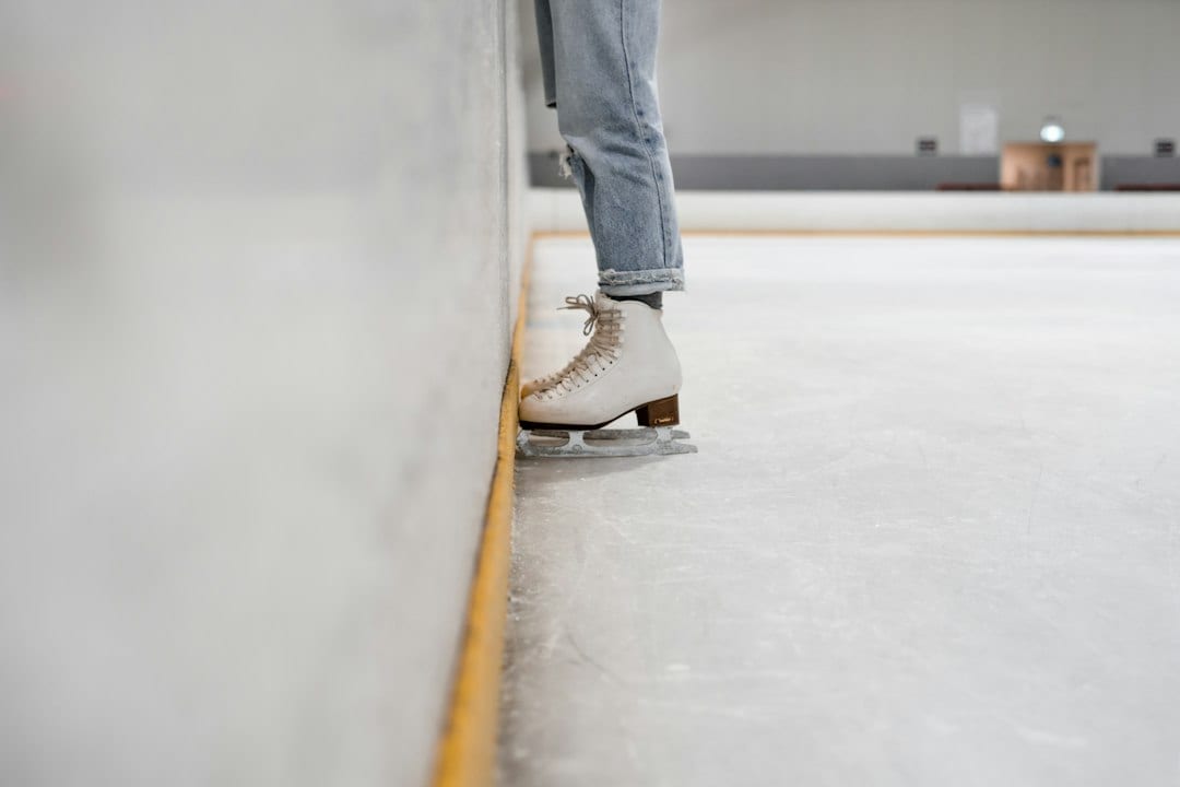 Ice skates on an indoor rink