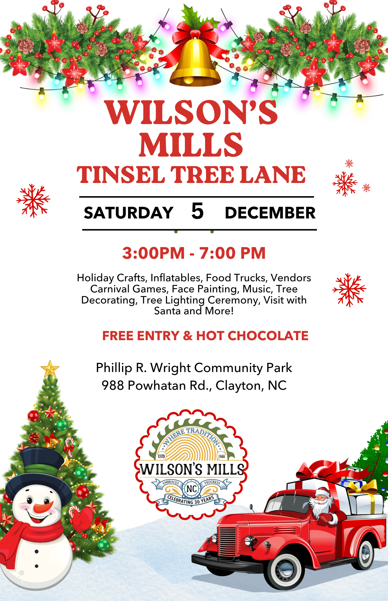Wilson’s Mills Tinsel Tree Lane Lights Up December 5