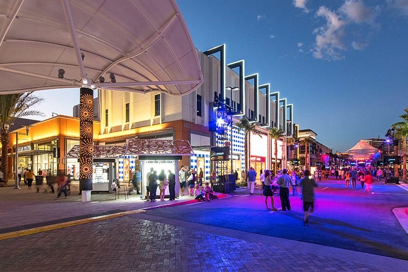 Downtown Summerlin plaza at dusk