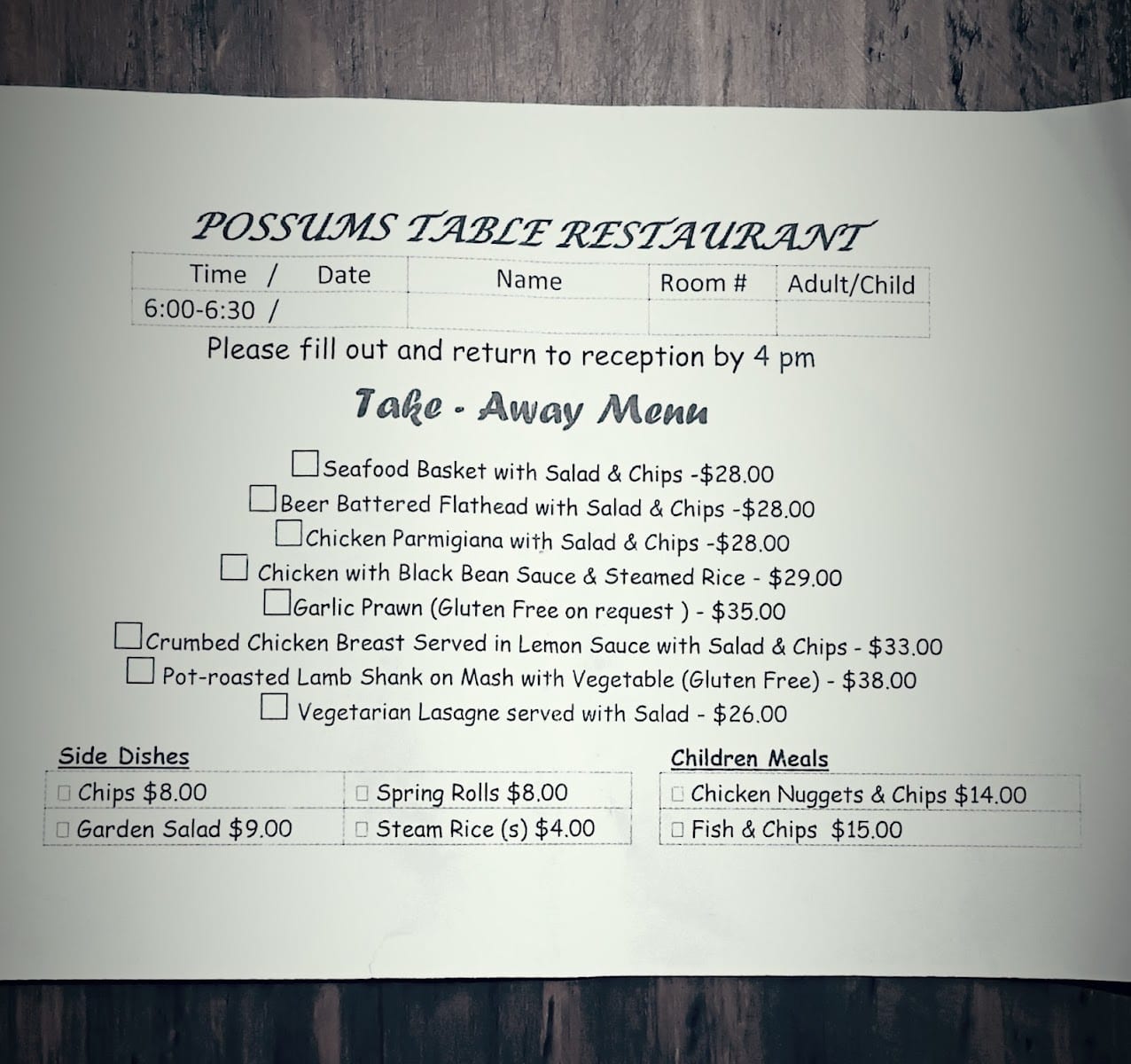 Possums Table