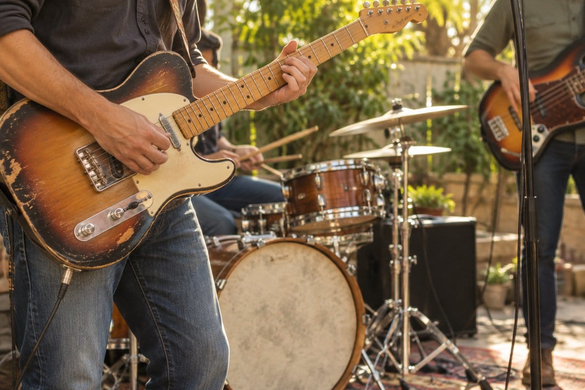 Illustration of a local band performing outdoors