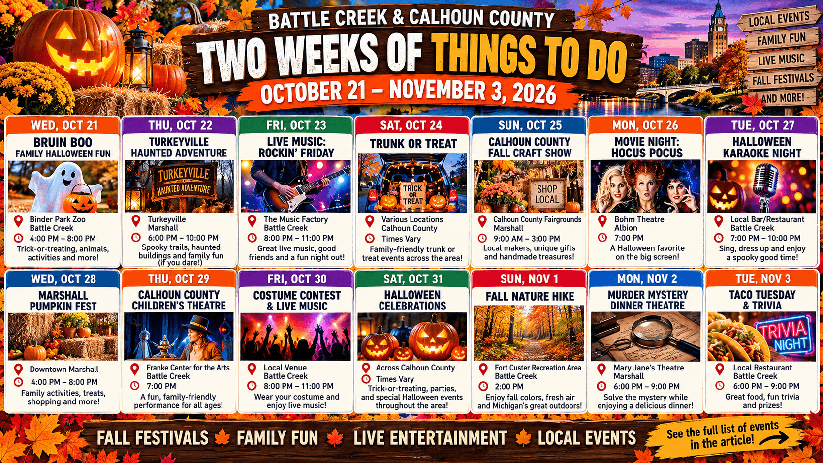 Two Weeks of Things to Do Around Battle Creek & Calhoun County | October 21–November 3, 2026