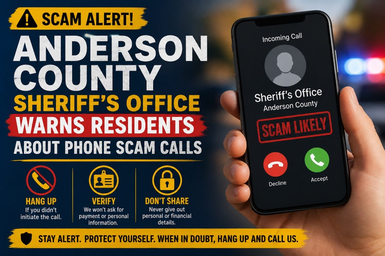 Anderson County Sheriff's Office Warns Residents About Phone Scam Calls