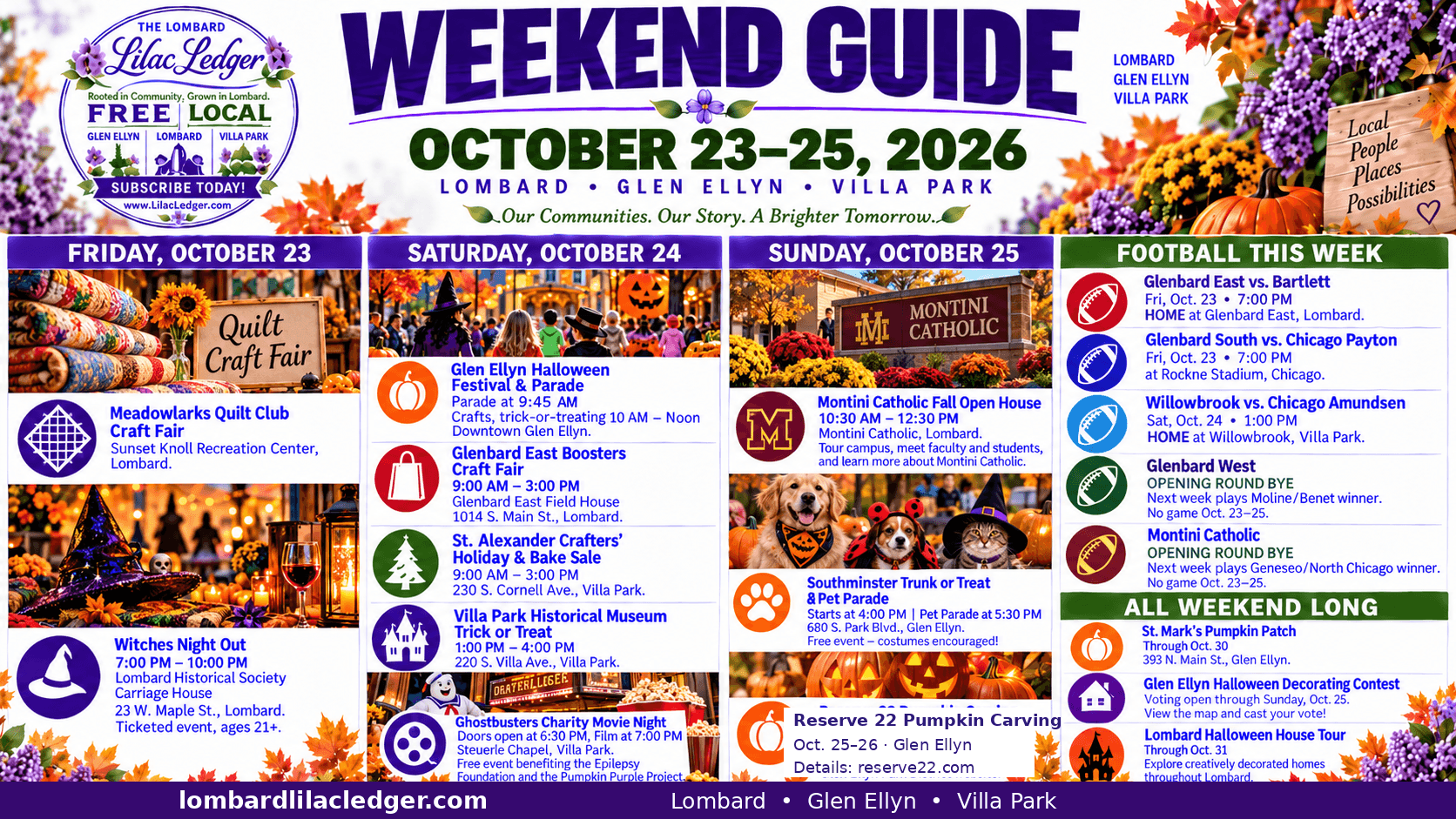 Weekend Planner Guide Oct. 23-25 ,2026