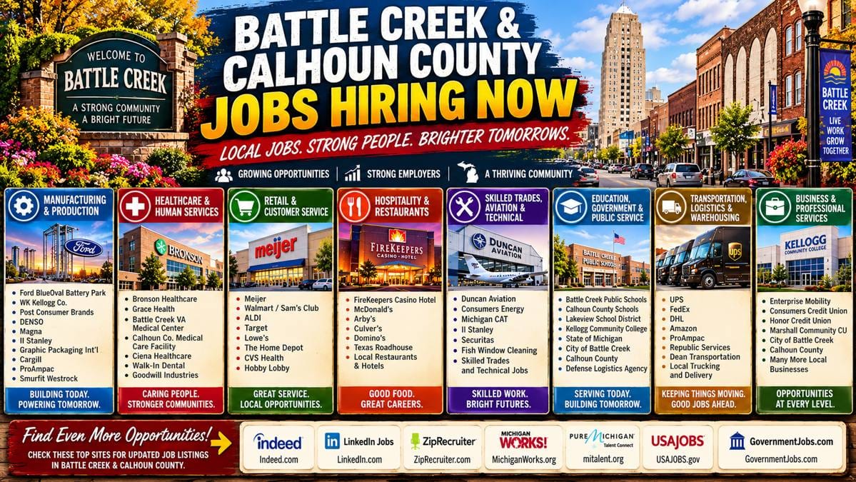Jobs Hiring Now in Battle Creek & Calhoun County