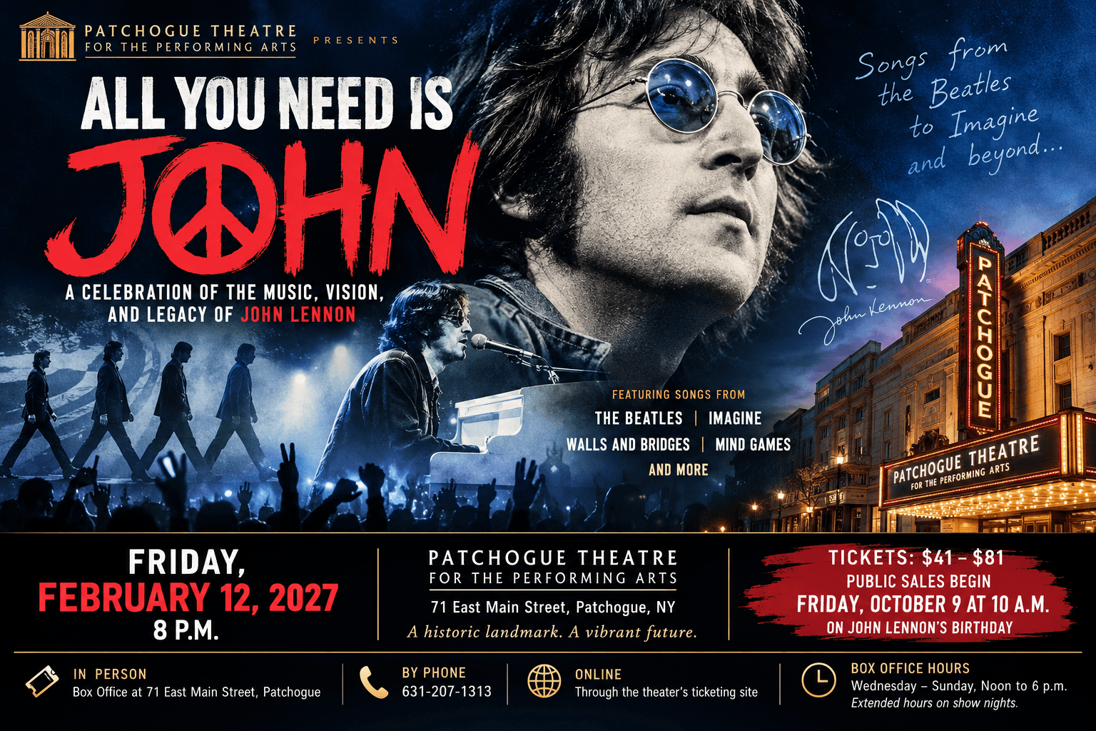 John Lennon Tribute Show at Patchogue Theatre, Feb. 12, 2027