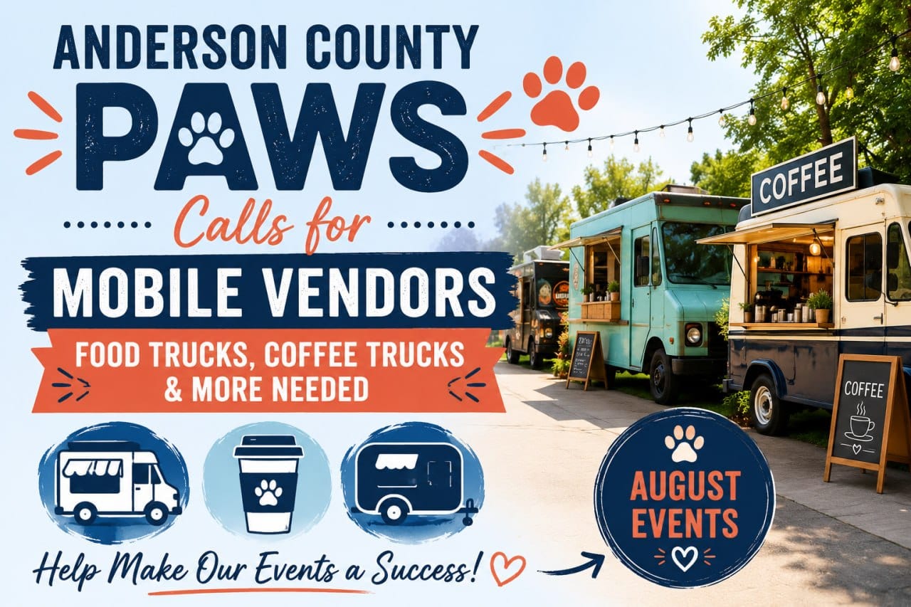 Anderson County PAWS Calls for Mobile Vendors: Food Trucks, Coffee Trucks & More Needed for August Events