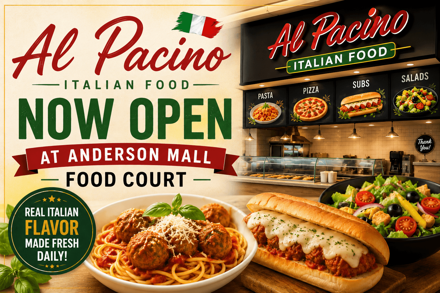 Al Pacino Italian Food Now Open at Anderson Mall Food Court
