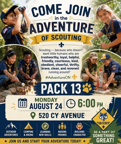Cub Scout Pack 13 Invites Casper Families to Discover Scouting Tonight