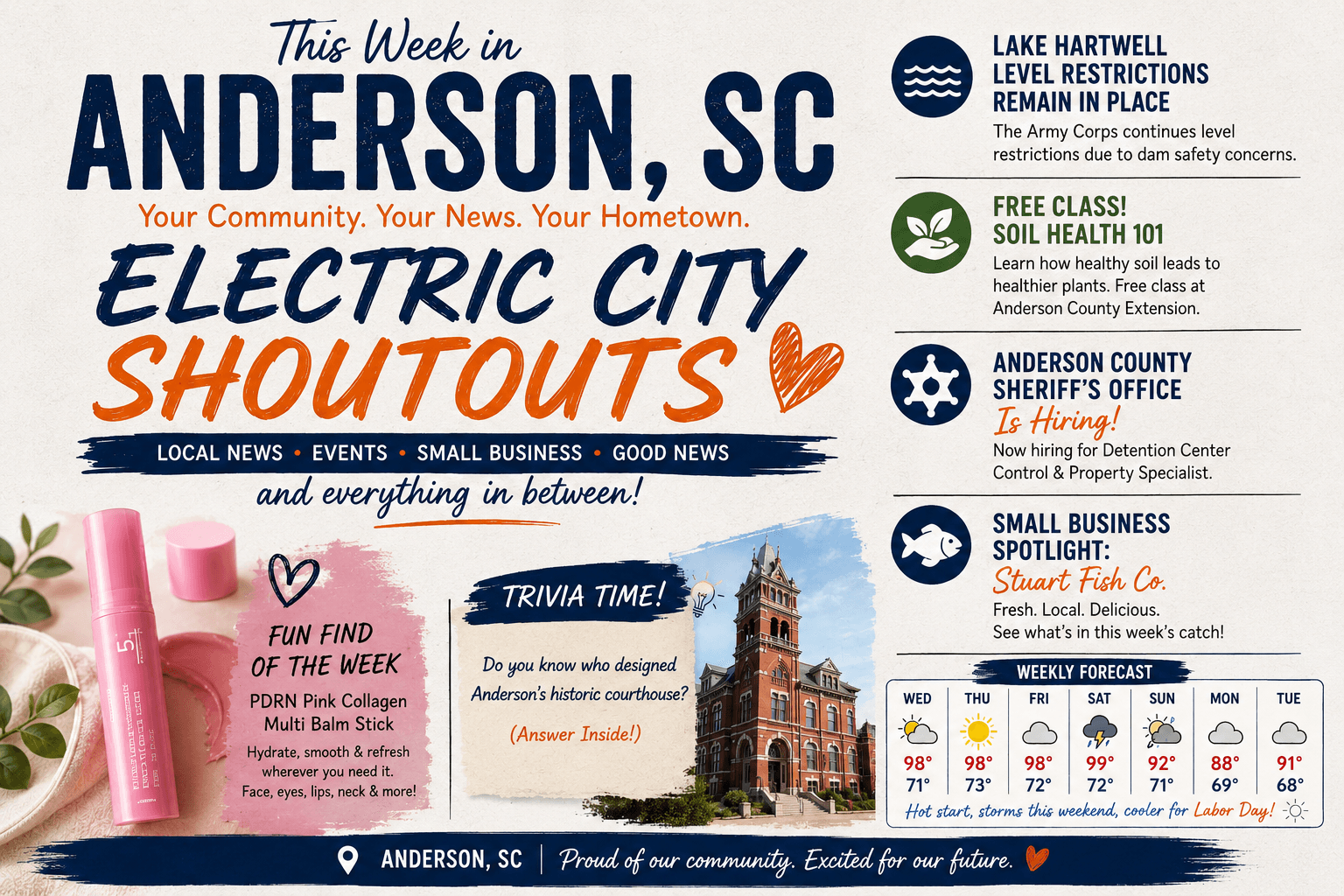 Why Lake Hartwell Is Staying Lower + Anderson Sheriff’s Office Is Hiring ~ This week's Electric City Shoutouts