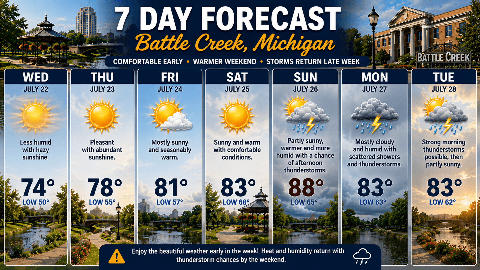 Comfortable Summer Weather Gives Way to Heat and Storms by Week's End